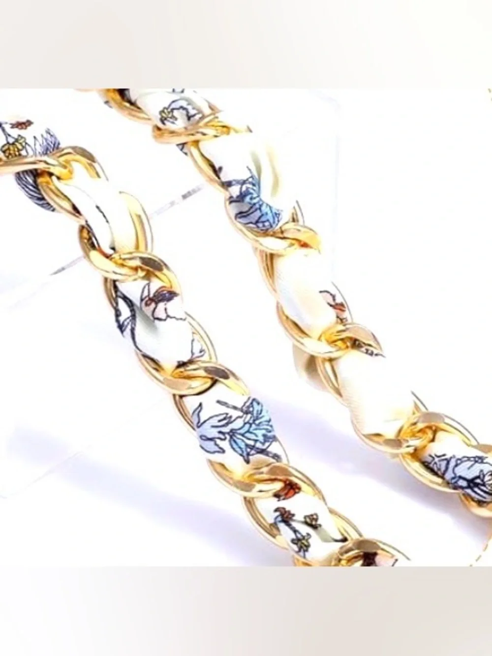 Elegant Floral Silk Scarf Woven Chain Strap – Crossbody Replacement Strap